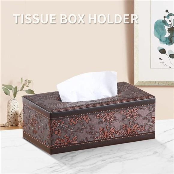 Leather Tissue Box Cover Retro Rectangular Facial Tissue Box Holder, Modern - Picture 2 of 7